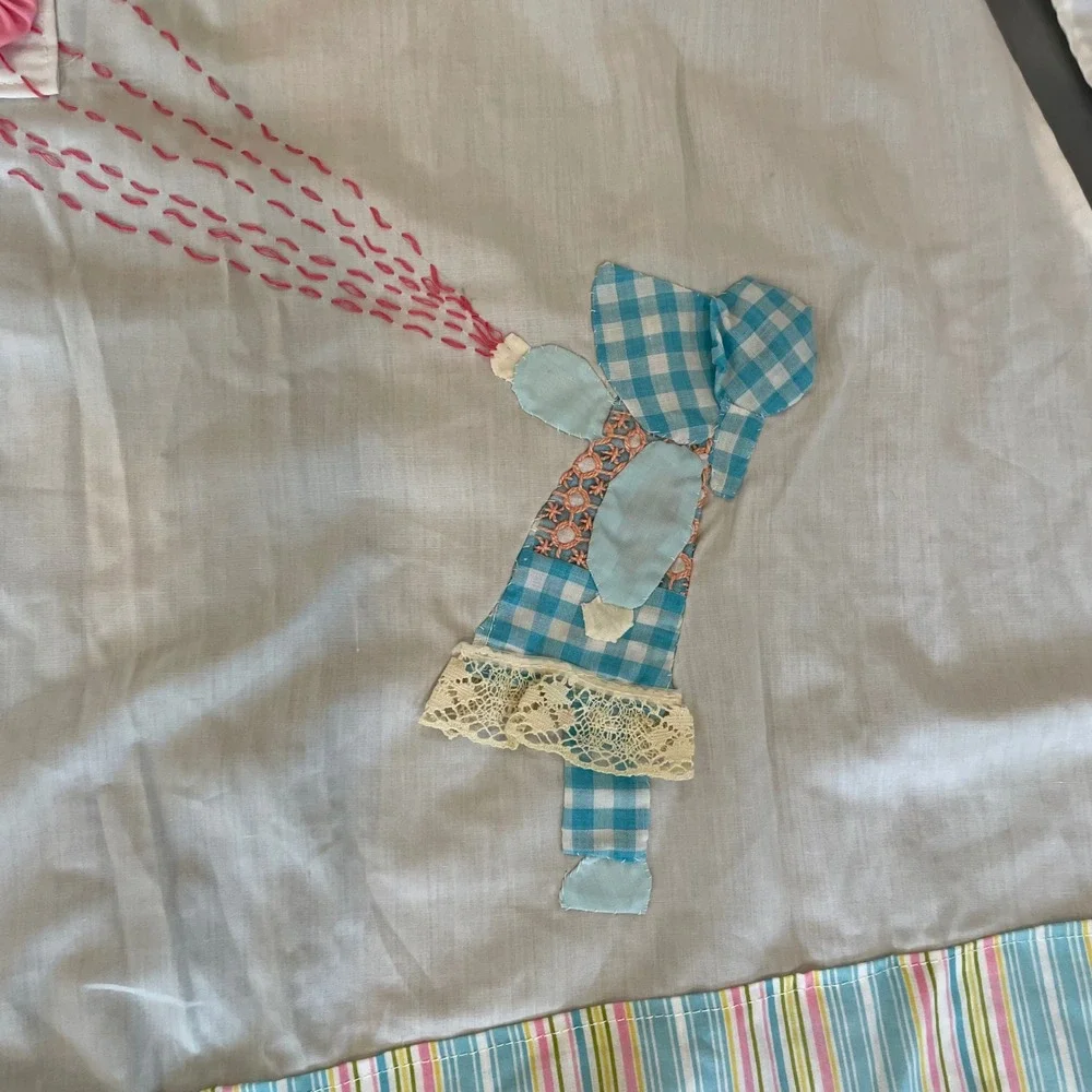 VTG Handmade Sunbonnet Sue Half Apron 3D Balloons‎ Pastel Striped Cottagecore